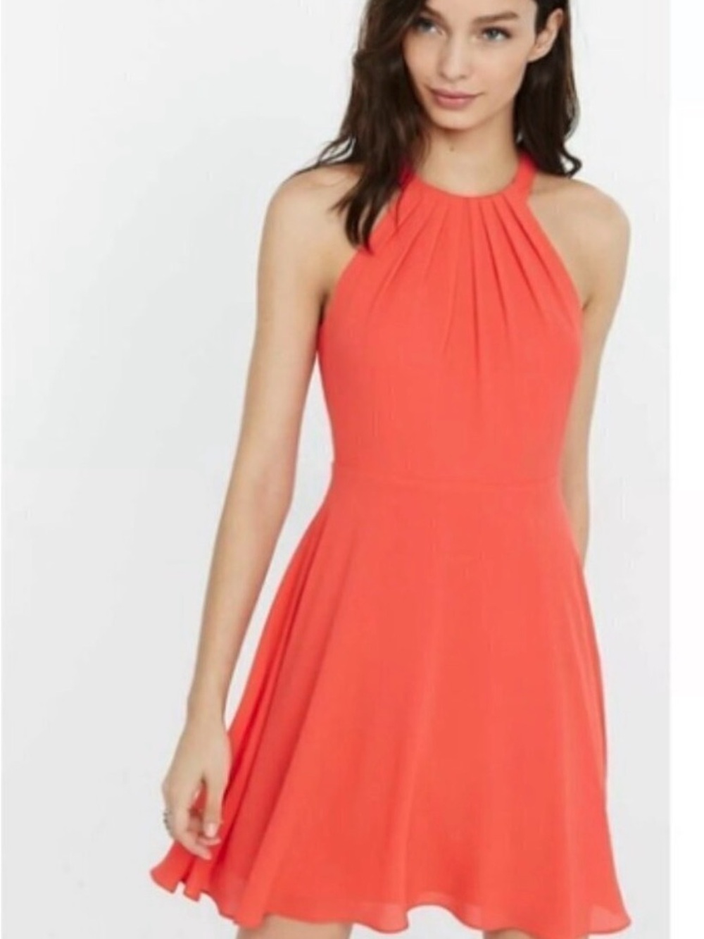 Express Coral Halter Mini Dress